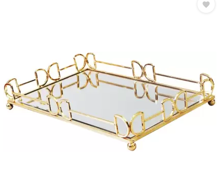 Gold Rectangular Mirror Serving Tray